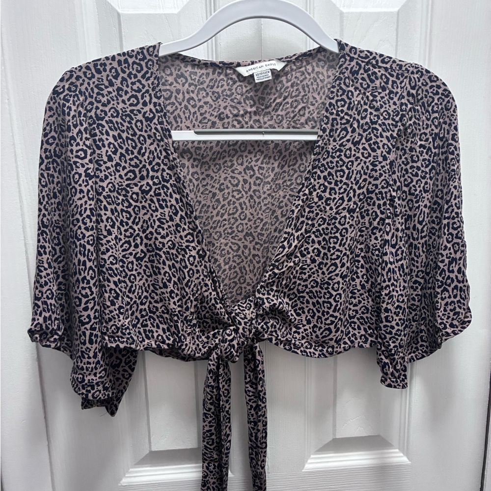 American Eagle Outfitters Animal Print Tie-Front Blouse